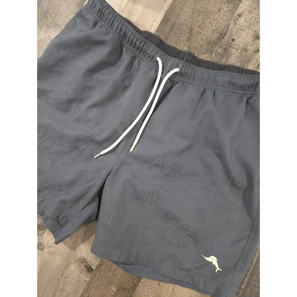 Tommy Bahama Naples Swim Trunks Mens XL Charcoal Layered Leaves Marlin Lined